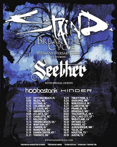 Staind concert tour poster 2026